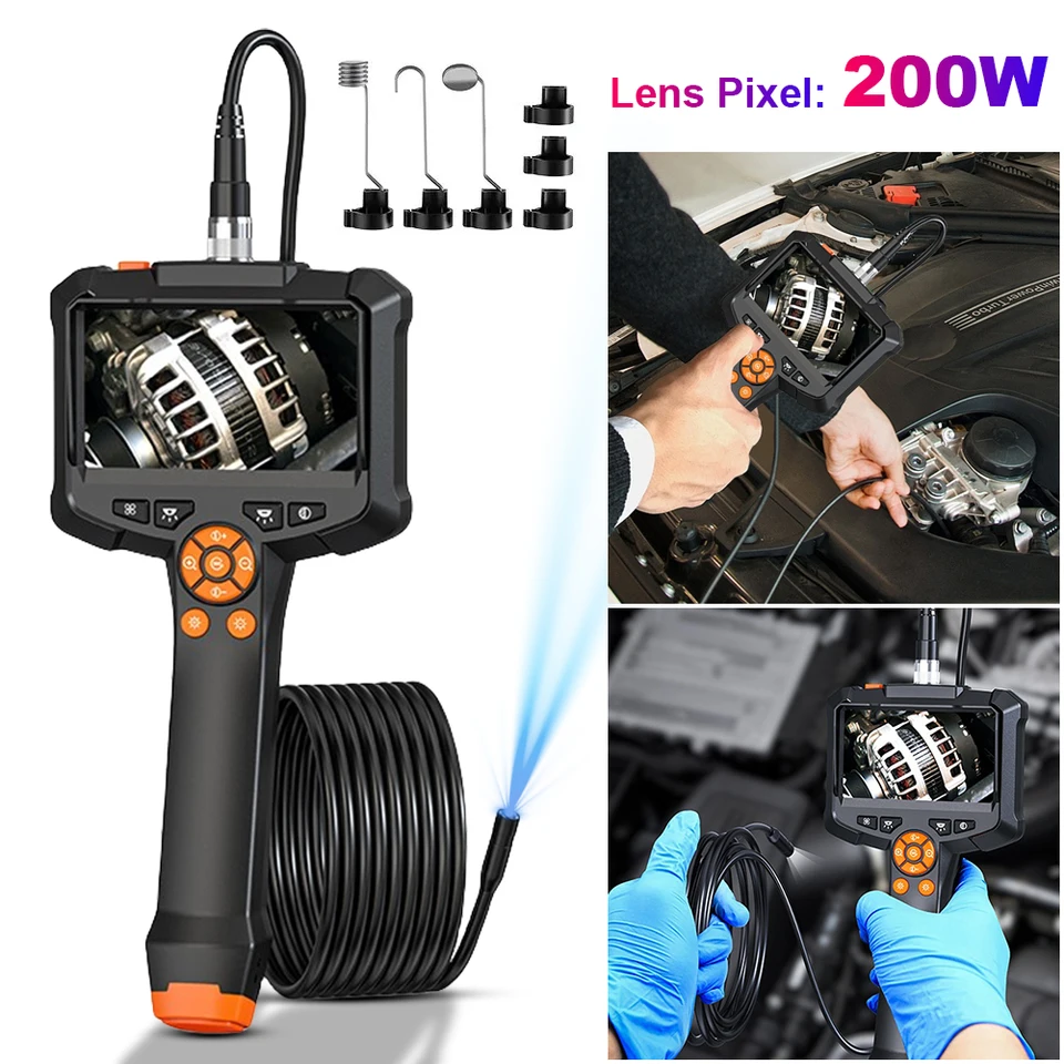HD 1080p Inšpekčná kamera Borescope IP67 nepremokavý priemyselný endoskop Camera 4,3 palca obrazovky IPS 8 mm objektív pre kanalizáciu automobilov