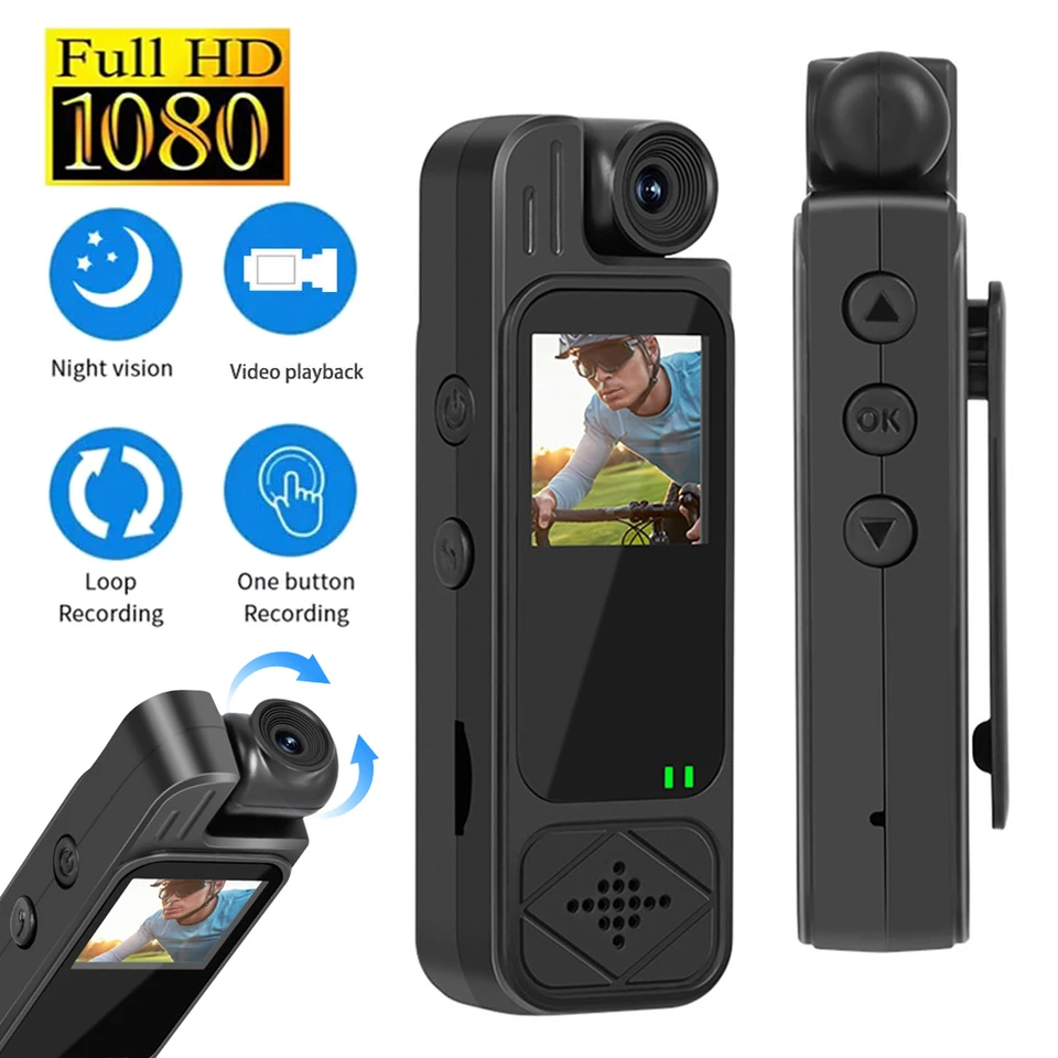 HD 1080p Mini Camera Prenosná digitálna video rekordér Infračervená nočná vízia policajná kamera Rotattable Sports Malé kamkordér