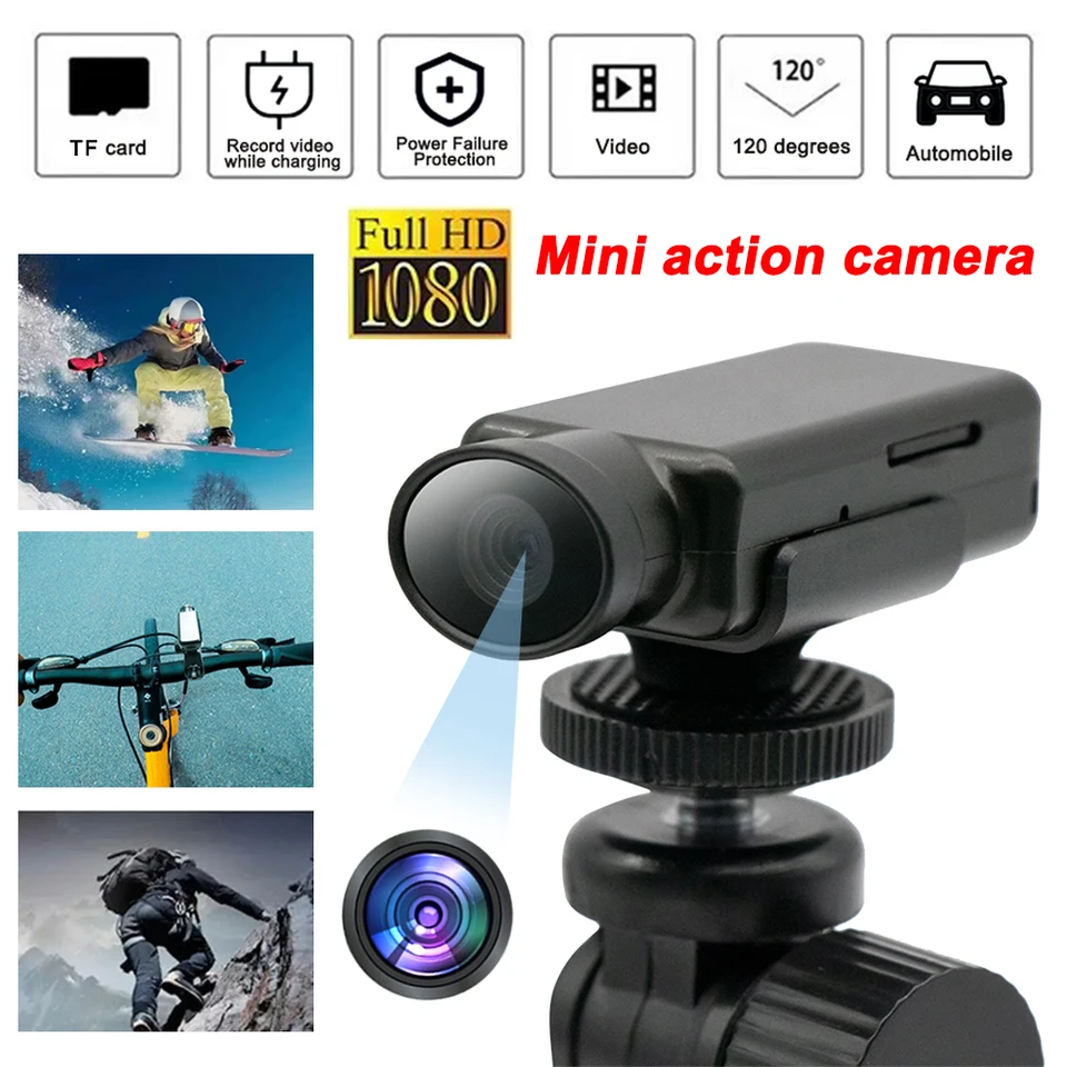 HD 1080p Mini fotoaparát Video Loop Nahrávka prilba Akčná kamera Outdoor Sports DV kamkordér pre motocykle na bicykli