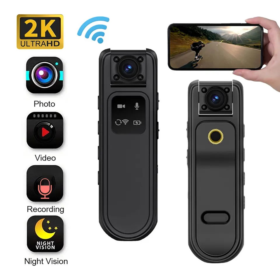 HD 2K Mini Camera Nositeľné prenosné wifi prenosné malé digitálne video rekordér s 180 rotačnými šošovkami pre orgány činné v trestnom konaní