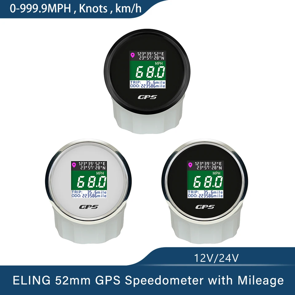 HD 52 mm 85 mm digitálny GPS rýchlomer ODO s nadmorskou výškou zemepisnej zemepisnej výšky s nastaviteľnými uzlami MPH KM/H pre loď 12 V 24 V