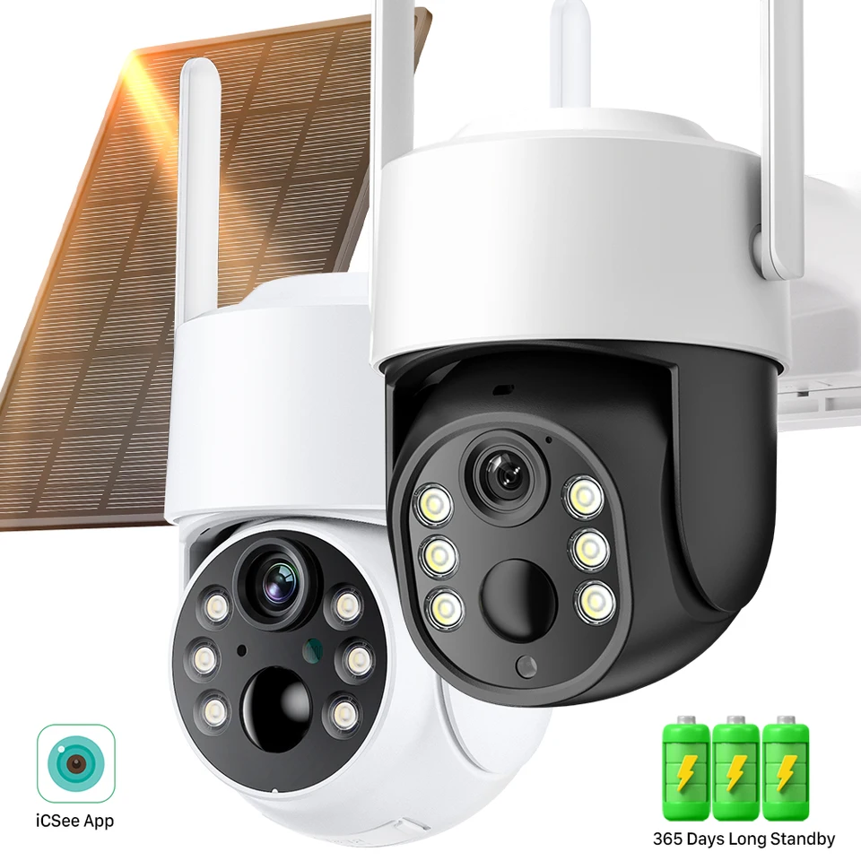 HD 8MP 4K Solárna batéria napájaná bezdrôtovou bezpečnostnou kamerou Farba nočného videnia PIR Human Detection WiFi Outdoor IP Camera ICSEE App