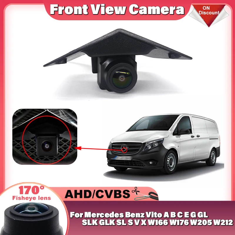 HD AHD 1080p Logo Fisheye Car Front View Camera pre Mercedes Benz Vito Abceg Gl Slk Glk Sl Svx W166 W176 W205 W212 Trieda