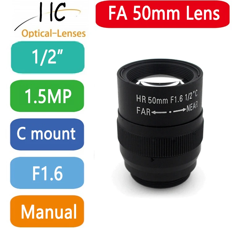 HD Camera objektív CCTV 50 mm na dlhé vzdialenosti Zobrazenie C MONT F1.6 1/2 