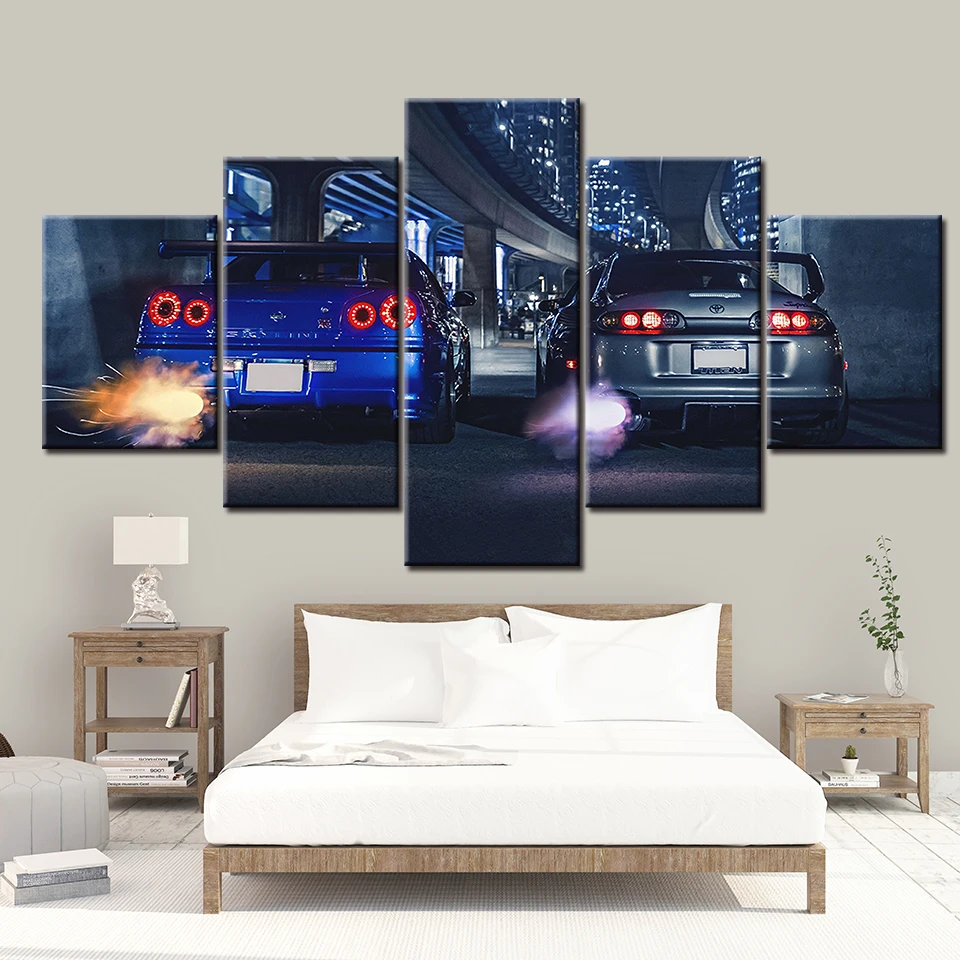 HD Canvas Tlačová maľba 5 kusová stena Art Framework GTR R34 vs