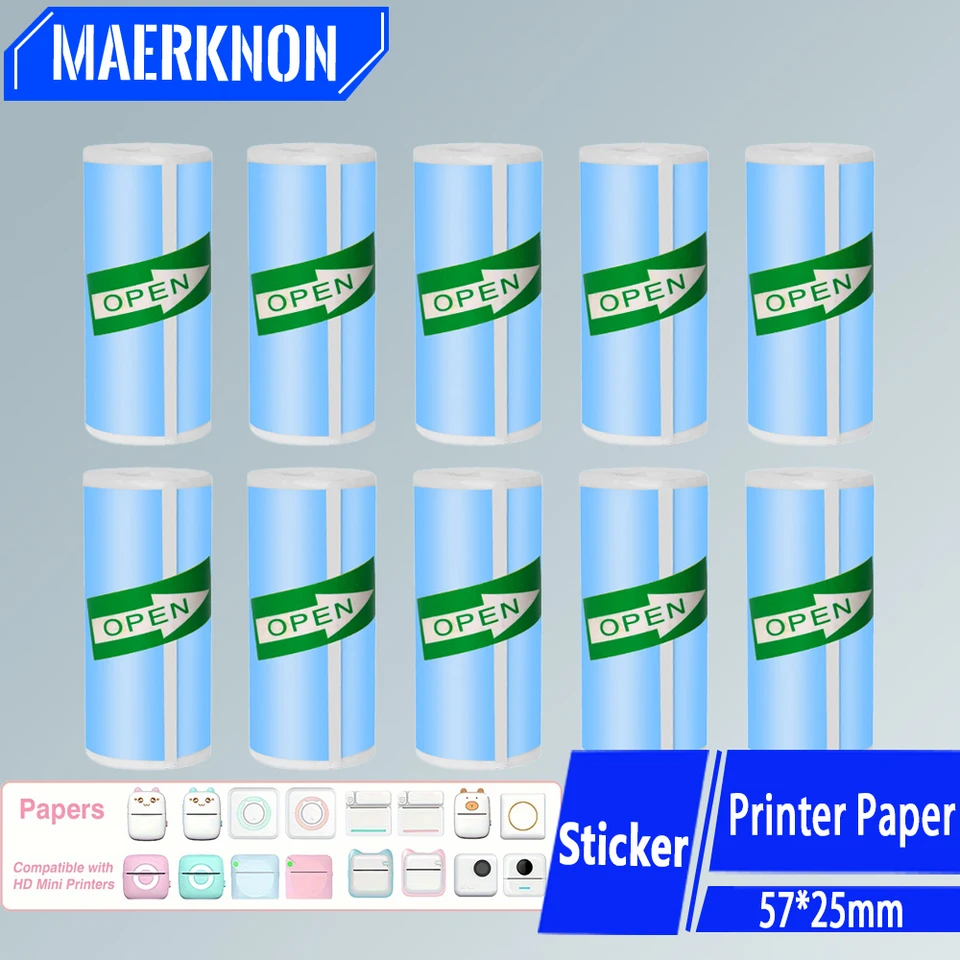 HD mini tlačiarňa Tepelný papier 57*25 mm Self-pasívny papierový štítok s nálepkou Photo bez atramentu tlačiareň Prenosná tlačiareň Farebný papier