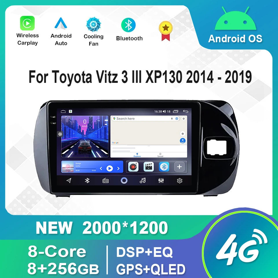 HD Touch Screen Android Auto Video Multimedia Player pre Toyota Vitz 3 III XP130 2014 - 2019 4G WiFi GPS Bluetooth DSP DSP