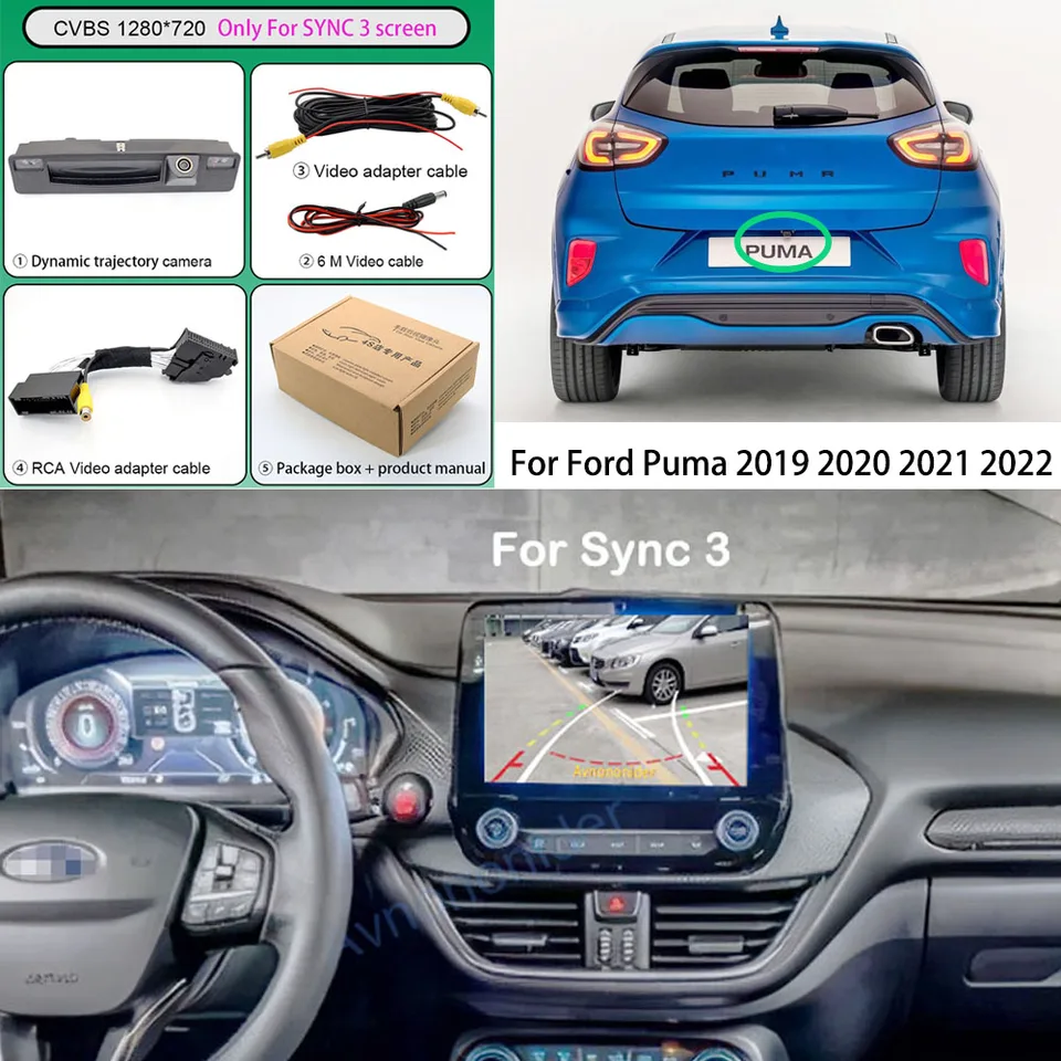 HD Trunk Ruck Ruck Dynamic Trajektória Zadný výhľad kamery pre Ford Puma 2019 2020 2021 2022 54 PIN RCA Adapter Wire Ball pre synchronizáciu 3