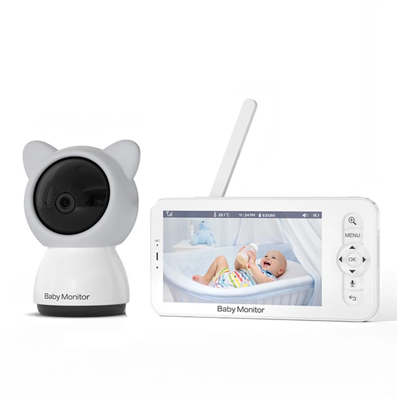 HD WiFi Baby Monitor s aplikáciou, 5 palcov 1080p Zoom detská kamera, nočné videnie, obojsmerná reč, 3000 mAh batéria, 1 000 stôp EU Easy Instain