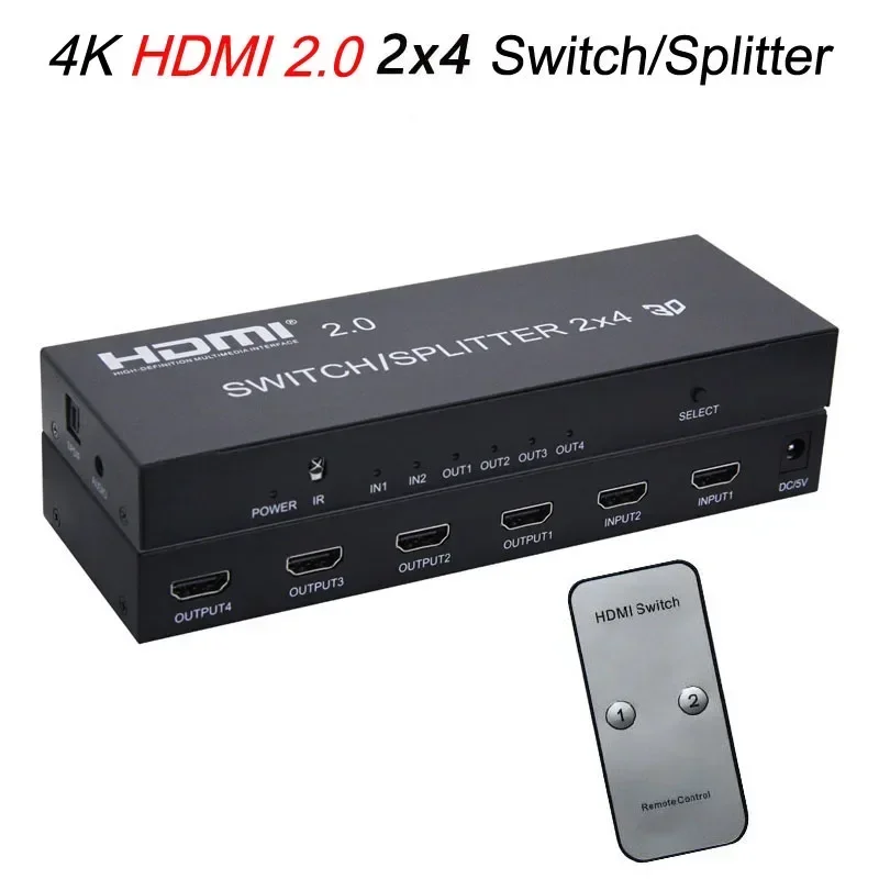 HDMI 2,0 2x4 Splitter Splitter 3D 4K 60Hz 2x2 HDMI prepínač Splitter Audio extraktor Video prevodník pre PS4 Camera PC na TV Monitor