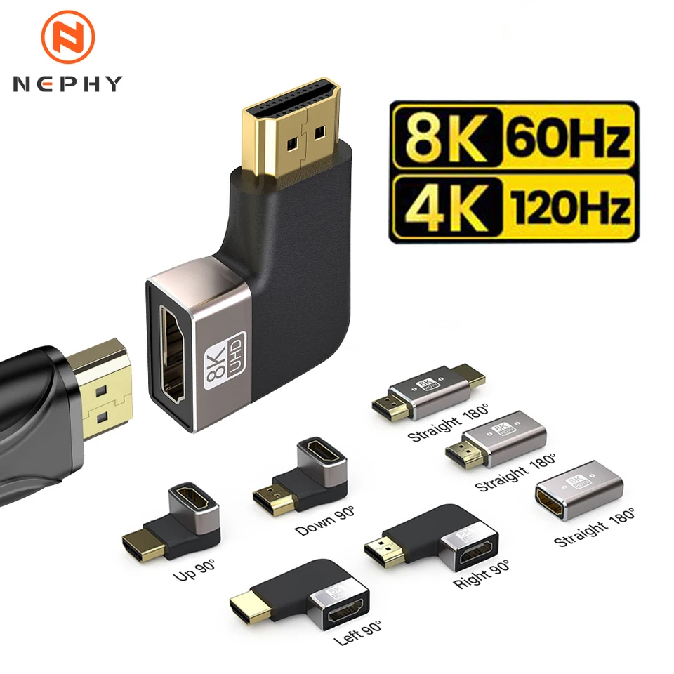 HDMI 2.1 Adaptér káblového kábla lakťa pre laptop PS4 PS5 Xiaomi TV 90 270 stupňov pravý uhol U-v tvare U 8K 60 Hz 4K 120 Hz