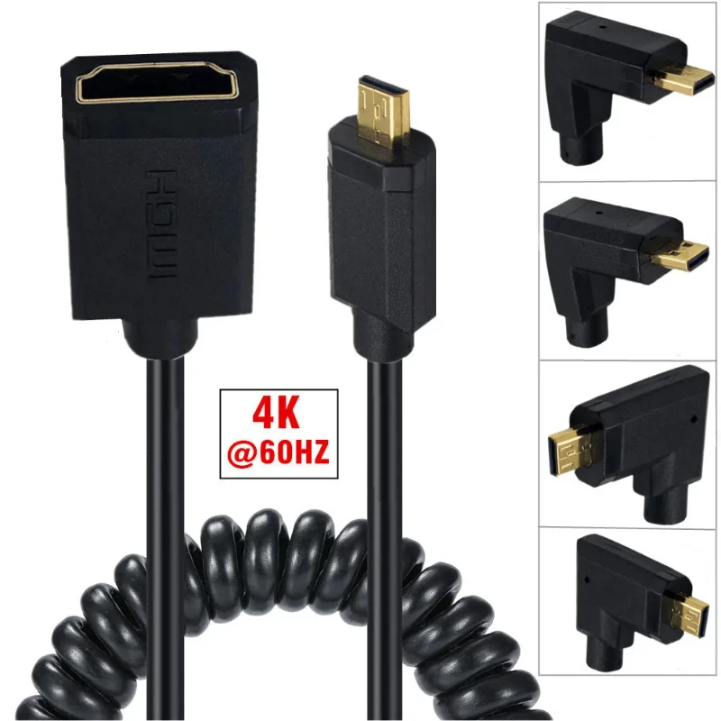 HDMI Coiled Cable Cable Micro Make To Wimate Wire Connector Connect Coiled Cable pre GoPro Hero a ďalšiu akčnú kameru/vačku s podperou 4K/3D