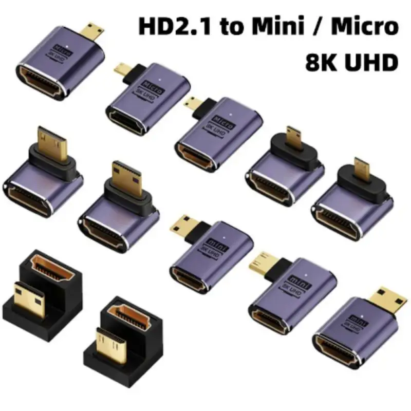 HDMI kompatibilný adaptér 90 270 stupňov pravý uhol samca pre ženský konvertor 8k konektor Mini / Micro HDMI kompatibilný predlžovač