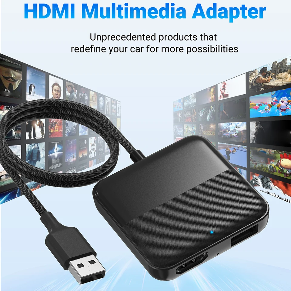 HDMI kompatibilný multimediálny adaptér pre Fire TV Stick filmy Live TV Show Box TV TV Prevodník Fit pre káblové modely Carplay Car Models