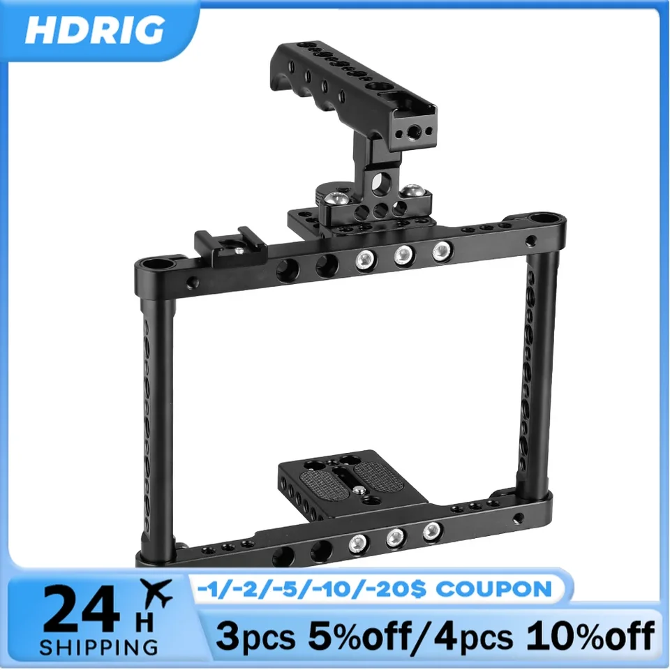 HDRIG CAMERA CAGE RIG FULL RÁM s hornou rukovlnou kľučkou na dvojitú topánku pre CANON 70D 80D D3200 GH5/GH4