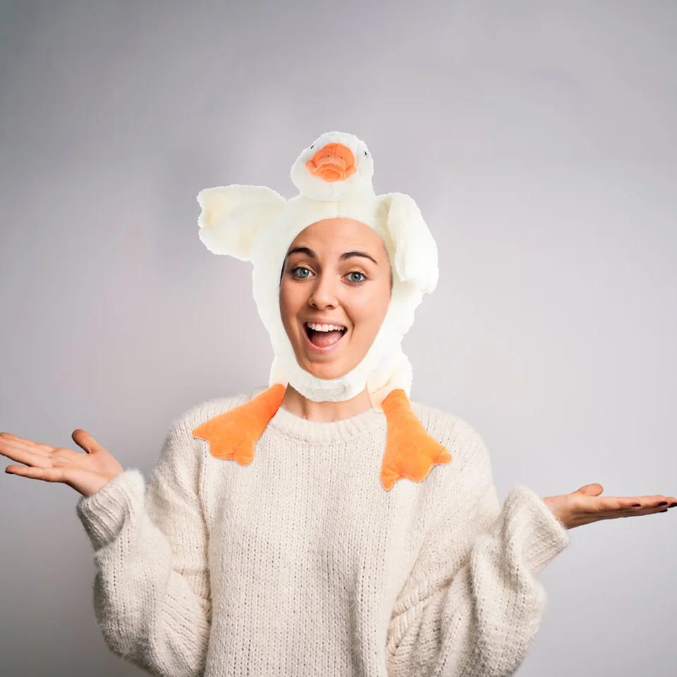 Headgear Cosplay prop čelenka živočíšne klobúk vtipná biela husa hlava plyšové dieťa