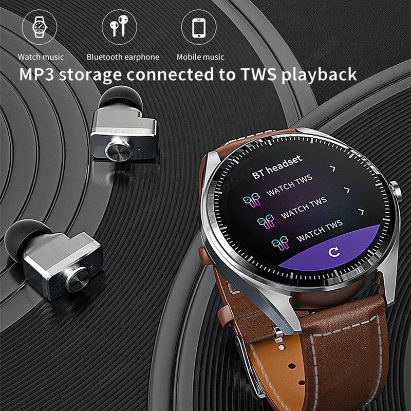 Headset Smart Watch Tws 2 in 1 Wireless Bluetooth slúchadlá krvný tlak srdcový frekvencia Testingsport sledovať 4 GB hudby Smartwatch Men