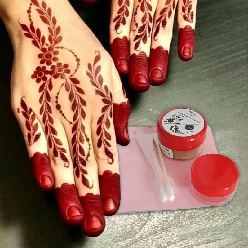 Heallor Natural Plant Plant Henna Farbenie práškového vína Červená čierna s nástrojmi na nechty lesk na nechty na nechty trvajúca prírodná farba 20G