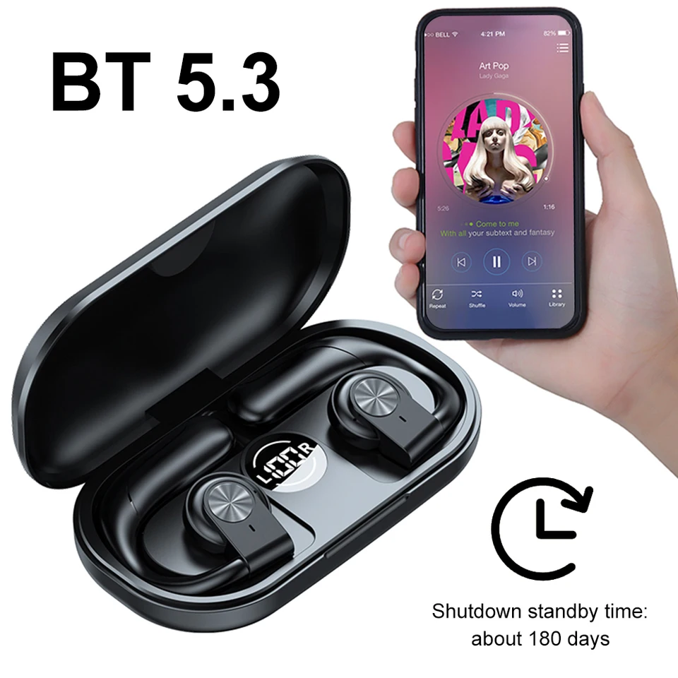 Heavy Bass Music Uarbuds Digital Display Display Ear Hook Otvorené slúchadlá uší Bluetooth kompatibilné 5.3 Pre vonkajšie športové jazdenie