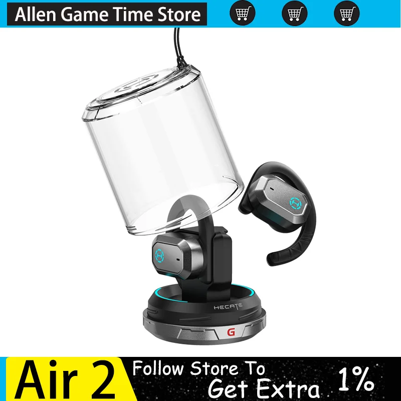 Hecate Air 2 Otvorené ušné slúchadlá bezdrôtových uší Bluetooth Gaming Slúchadlá s nízkym latenčným herným režimom Bluetooth 5.3 Vlastné náhlavné súpravy