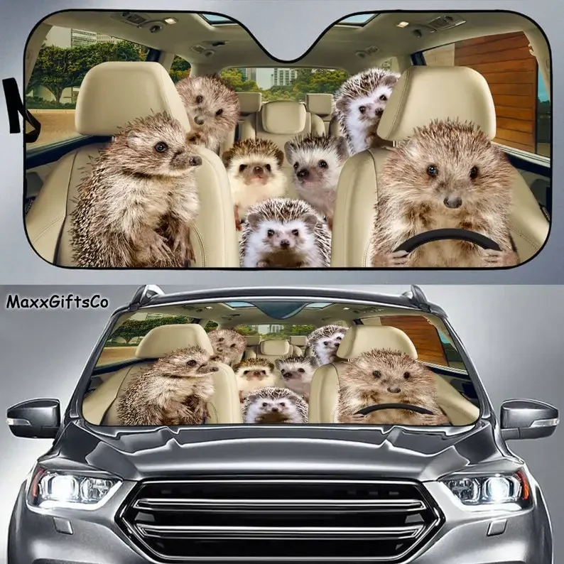 Hedgehog Car Sun Shade, Hedgehog čelné sklo, rodinná slnečná slnečná doba, doplnky pre hedgehog, dekorácie auta, darček pre otca, mamu