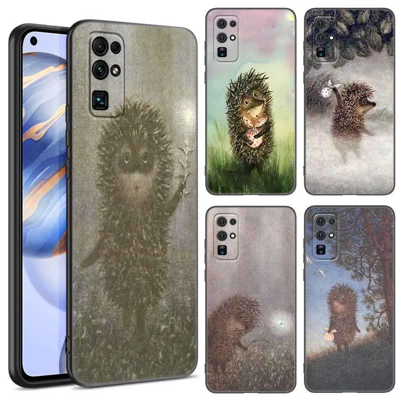 Hedgehog v hmle čierneho telefónu pre Huawei Honor 70 90 Lite X40 GT X50 I X5 + X6A X6S X7A X8A X8B X6 X7 X8 X8 X9 4G X9A X9B 5G 5G 5G