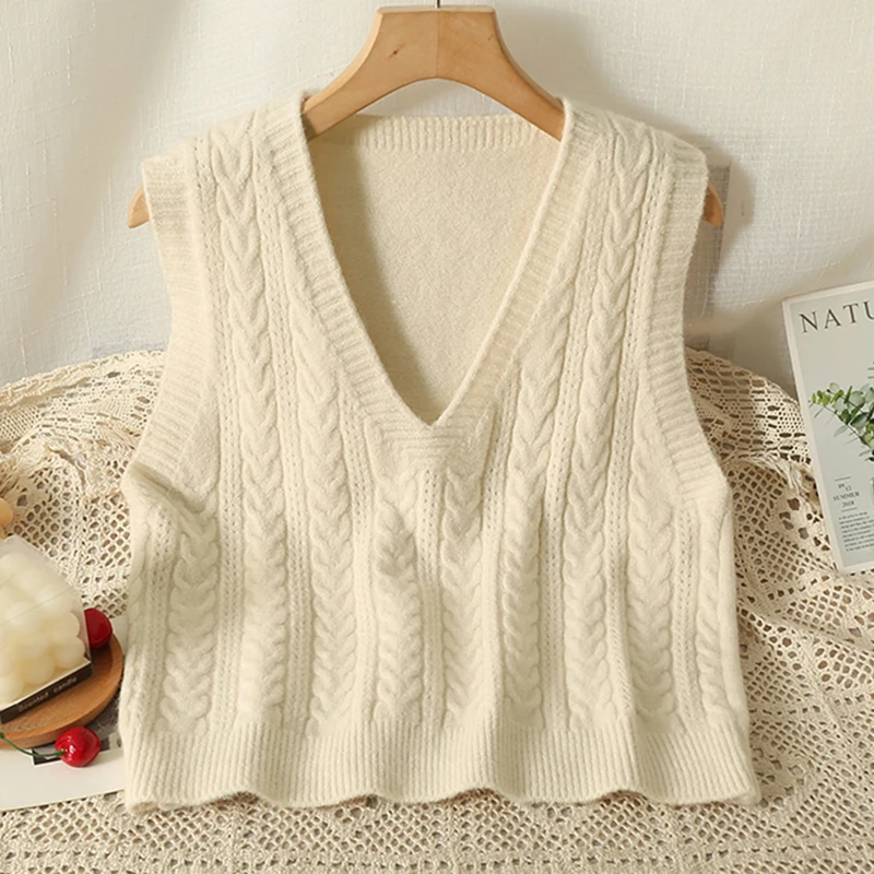 Heliar Women V-Neck Solid Sweater Vesta bez rukávov Casy Loose Pletená vesta Žena All-Match Ribbed Pullover Tops Fall Winter Winter