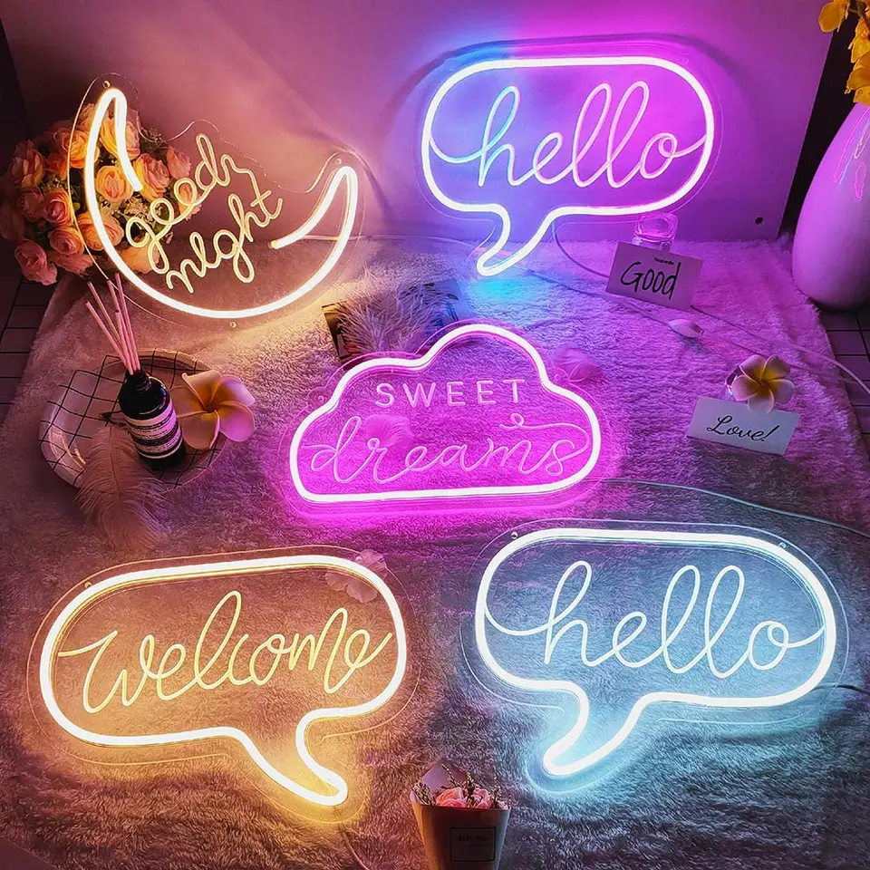 Hello Dream Led Neon Light Sign Neon Sign Panel Prázdniny vianočné večierky Svadobné dekorácie domáce nástenné dekorácie neónové lampa darčeky
