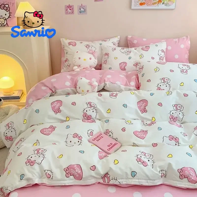Hello Kitty 4ks/Set Kawaii Anime Cartoon Bedding Cover prikrývka Študentská podstielka Mäkké mikrovlákno Bedspread Lightweight Coverlet