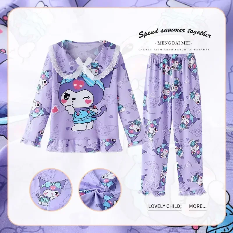 Hello Kitty Anime Anime Sanrio Kawaii Detské košele Pants Pyžady roztomilé Cinnamoroll Princezná princezná s dlhým rukávom Domáce oblečenie pre deti