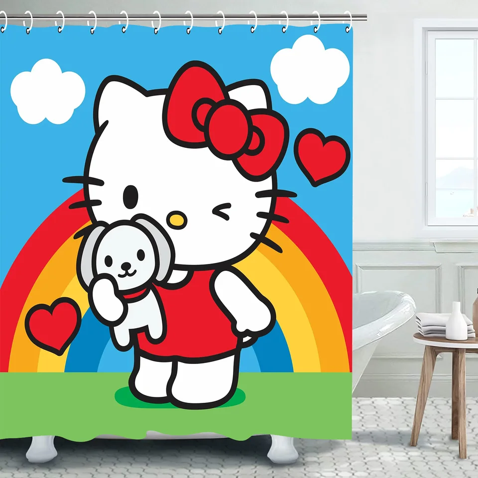 Hello Kitty Anime Shower Curtain, Kúpeľňa, Denné záclony pre obývaciu izbu, roztomilé a vtipné vianočné darčeky