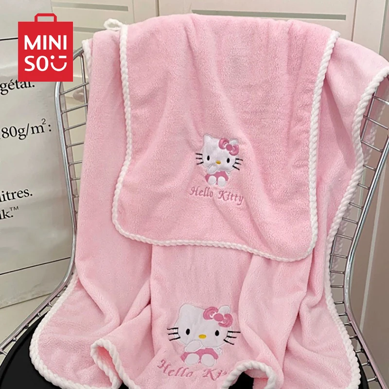 Hello Kitty Bath Towel Set Miniso Sanrio Cartoon postava koralové zamatové kúpele umývacie plášť super mäkké bavlna absorbujú vodu detská prikrývka