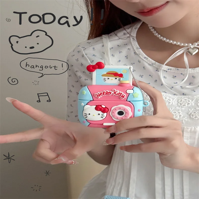 Hello Kitty Camera puzdro pre AirPods Pro 2, Kreatívny kryt slúchadla proti nárazu pre AirPods Pro Case/AirPods 3 puzdro s Keychain