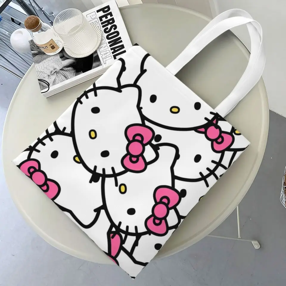 Hello Kitty Cartoon Canvas Tote Kabelka Sanrio Ramery Tašky s veľkou kapacitou nakupujúce tašky pre unisex