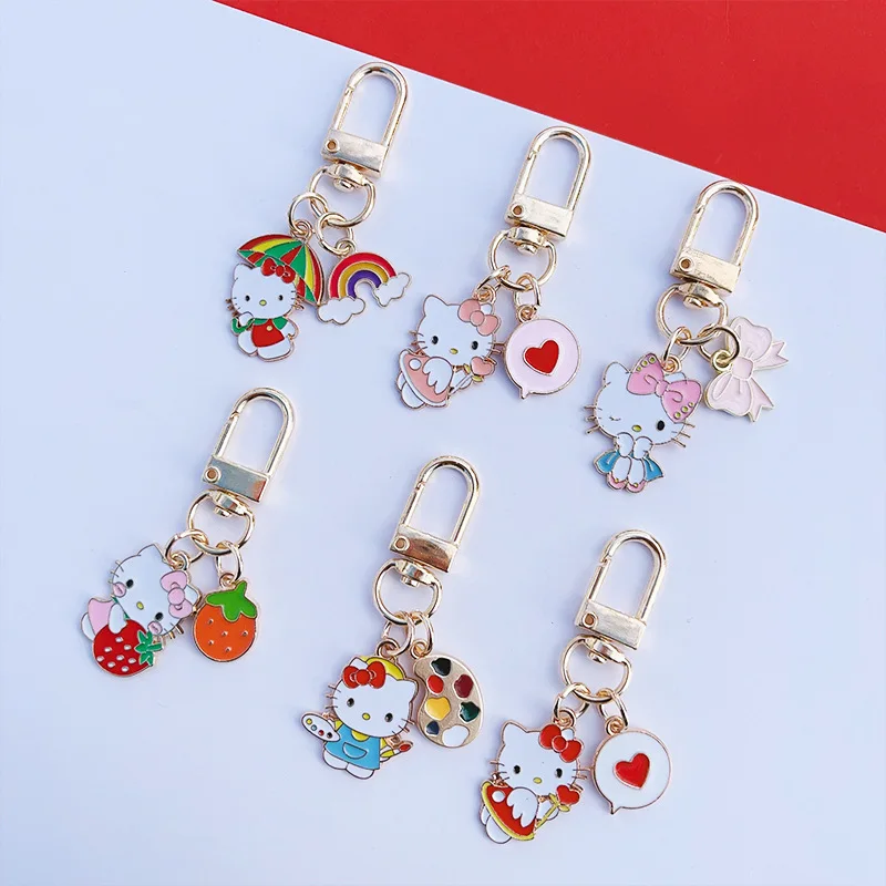 Hello Kitty Cat Keychain Cartoon Anime Cute Bag prívesok automobil kľúča kľúča Ring Ring Bag Charm Darcium Darček pre ženy