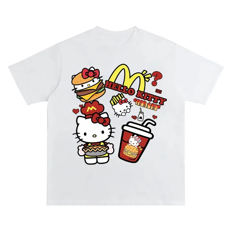 Hello Kitty Cat Mammon tlač s krátkym rukávom Tričko Female Letné leto Nový voľný pár retro harajuku napoly rukávy