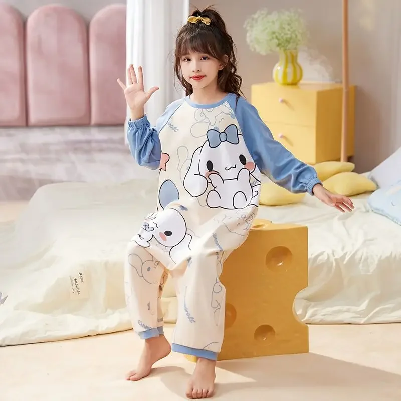 Hello Kitty Cinnamoroll Kuromi My Melody Melody Parent-Child Detské pyžamy bavlna s dlhými rukávmi, roztomilé tenké domáce oblečenie