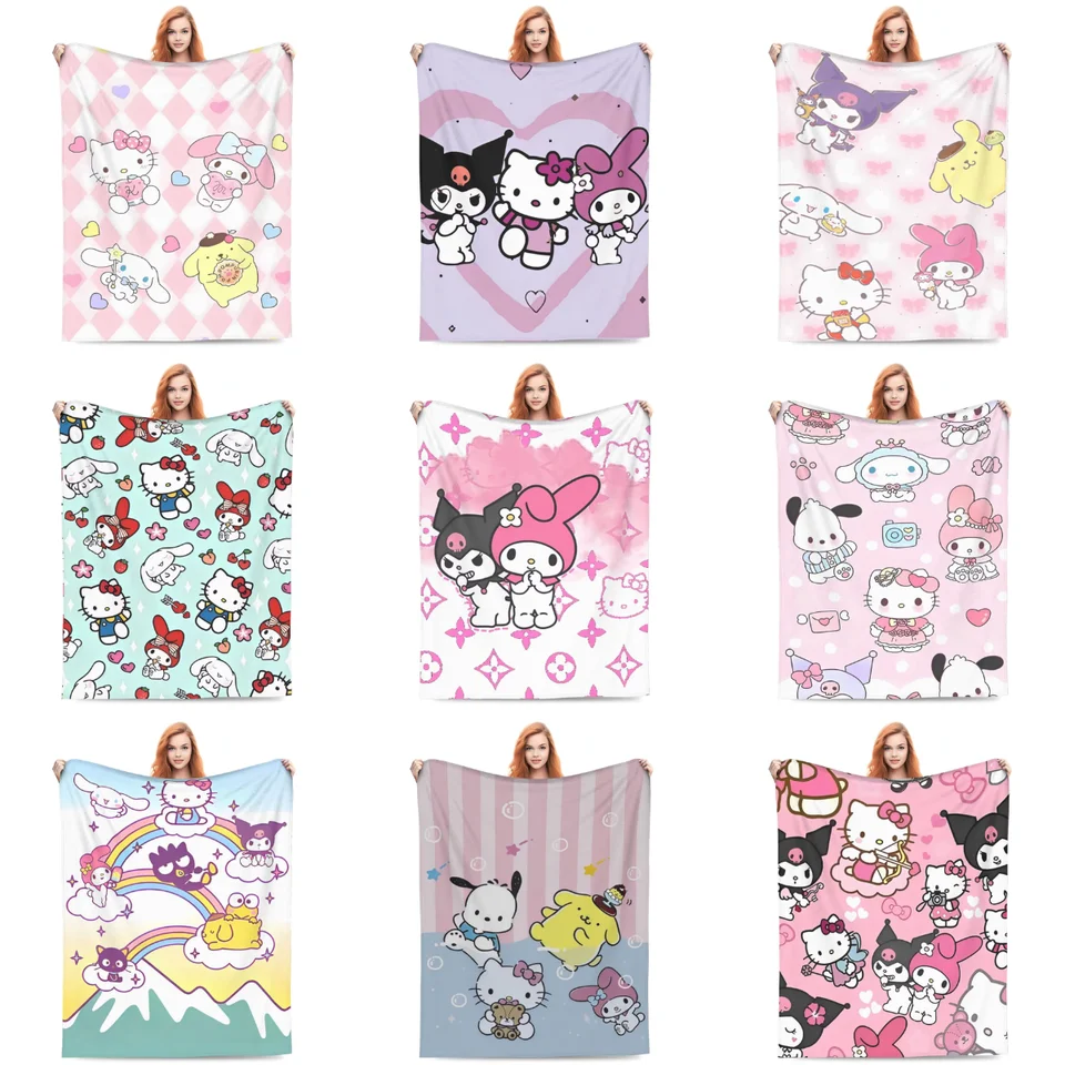 Hello Kitty Cinnamoroll My Melody Pom pom Purin Kuromi prikrývky mäkké plyšové hádzanie prikrývka pre spálňu flanel lôžko posteľ