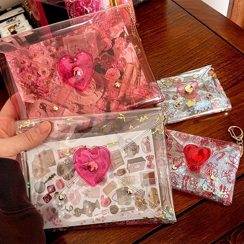 Hello Kitty Cosmetic Bag PVC Priehľadná obálka vrecko s veľkou kapacitou rúžov ​​Mini Bag Certifikát vodotesné vrecká na karty Michu