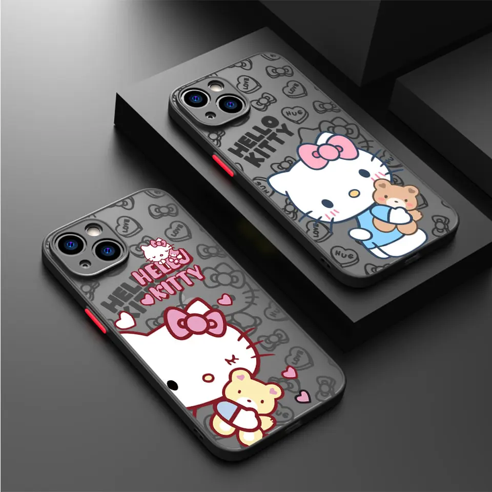 Hello Kitty Cute Matte puzdro pre Apple iPhone 15 11 14 13 12 Pro 7 xr x xs max 8 plus 6 6s SE 2022 15Pro Black Phone Cover
