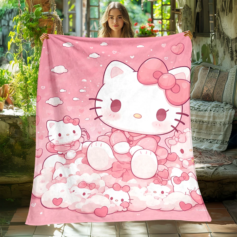 Hello Kitty Drave- Ľahký flanel hod na pohovku, posteľ, cestovanie, kemping, obývaciu izbu, kanceláriu, gauč, stoličku, piknikovú prikrývku
