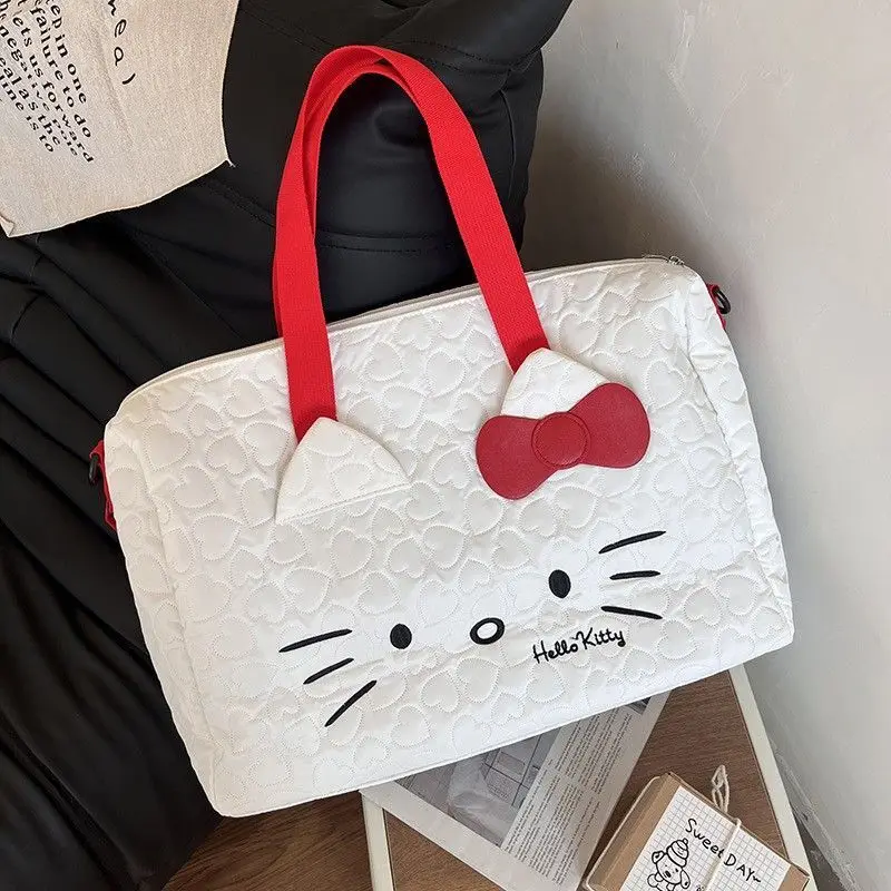 Hello Kitty Dámske roztomilé kreslené úložné tašky Veľká kapacita kabelky Trendy Trendy Trex Cestovné tašky Prenosná taška