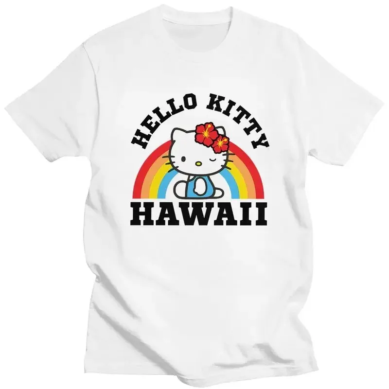 Hello Kitty Hawaii Rainbow Tshirt Men s krátkym rukávom Streetwear tričko Denne príležitostné jedinečné tričká Streetwear Cotton Tee oblečenie