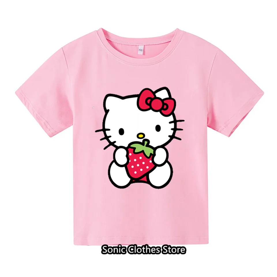 Hello Kitty Kawaii Detské módne odevy Dievčatá Summer Boys's Clothing Detské tričká predškolské ležérne rukávy