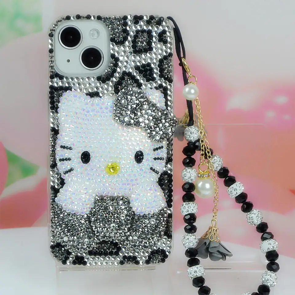 Hello Kitty Kawaii iPhone telefónny puzdro pre iPhone16 15 14Pro max sanrioed anime Gray Leopard Print Girl Girls Festival darček
