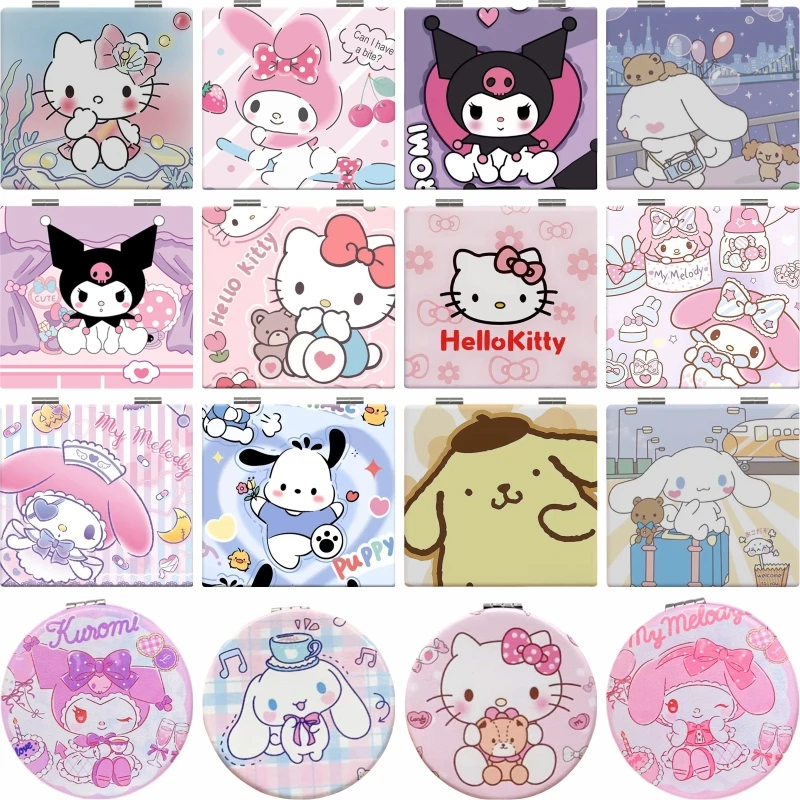 Hello Kitty Kuromi melody roztomilé karikatúra anime dievčatá obojstranné prenosné kozmetické zrkadlo Skladacie zrkadlo Mirror Dievčatá malý darček