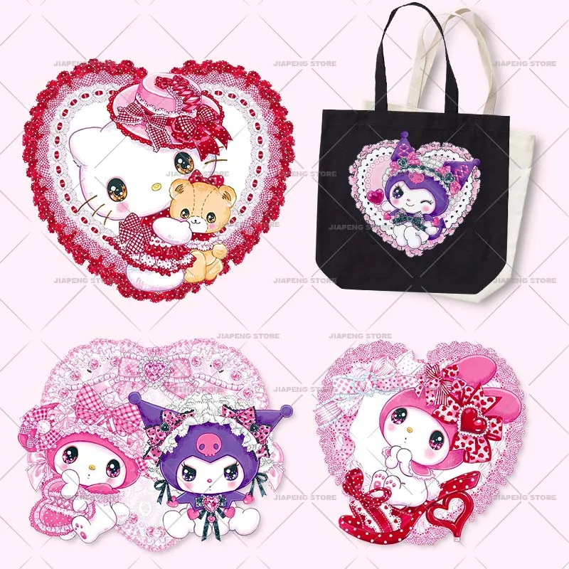 Hello Kitty Love Cartoon Stumpers for Kids oblečenie Sanrio kuromi patch železo na prevodoch na oblečení červeného srdca odznak