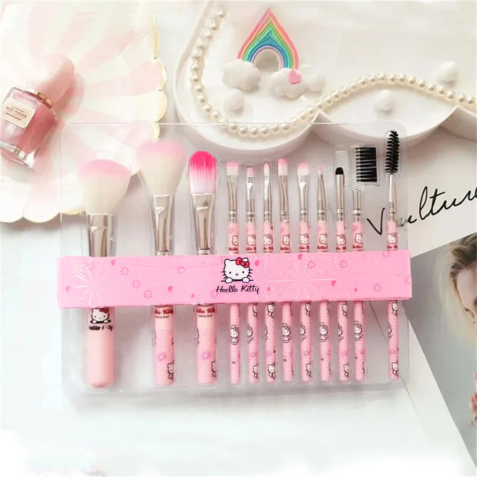 Hello Kitty make -up kefy roztomilé Sanrio Anime Cosmetic Brush Shadow Prášker Blusher Beauty Tool 12ks/Set Girls Festival Gifts