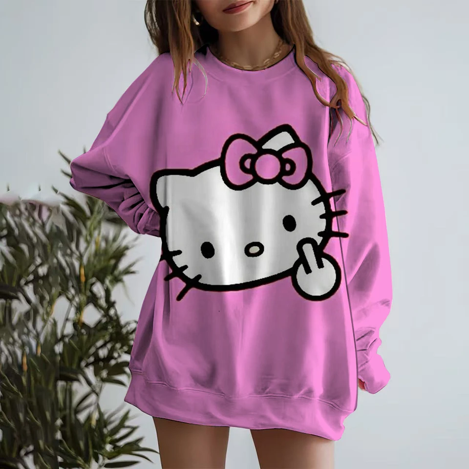 Hello Kitty Mikina Ženy s dlhým rukávom Mikiny Streetwear 2024 Nová módna jeseň zimná karikatúra tlač pullover Tops y2k
