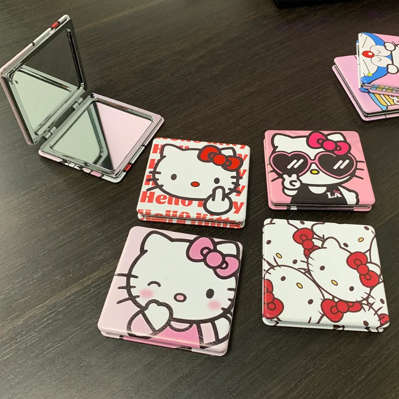 Hello Kitty Mirror Prenosné malé zrkadlo Hello Kitty Sanrio Prenosné skladacie zrkadlá obojstranný vzor make-up darček pre dievča